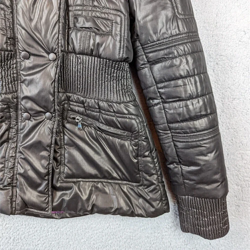 BKE Buckle Puffer Jacket Faux Fur Hood Coat Women's Size Small Black